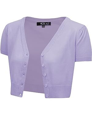 YEMAK Women's Cropped Bolero Cardigan – Short Sleeve V-Neck Basic Classic Casual Button Down Kn... | Amazon (US)