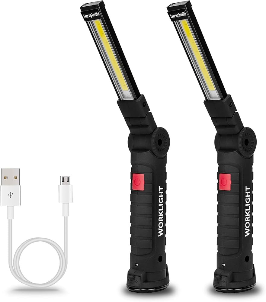 Lmaytech 2 Pack Black Rechargeable LED Work Lights with Magnetic Base and 360° Rotation, 5 Modes... | Amazon (US)