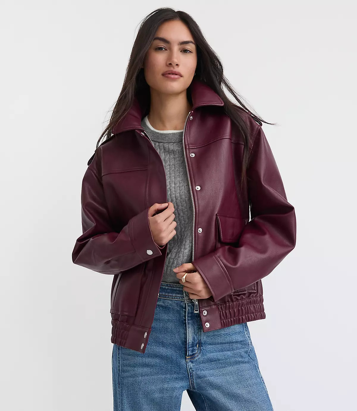 Petite Pebbled Faux Leather Jacket | LOFT