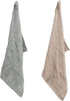 Creative Co-Op Woven Linen Striped Tea, Set of 2 Colors Towel, 27 Inch x 20 Inch, Grey | Amazon (US)