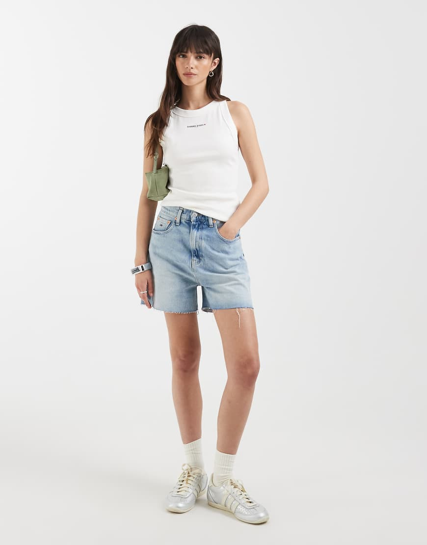 Tommy Jeans denim mom shorts in light wash blue | ASOS (Global)