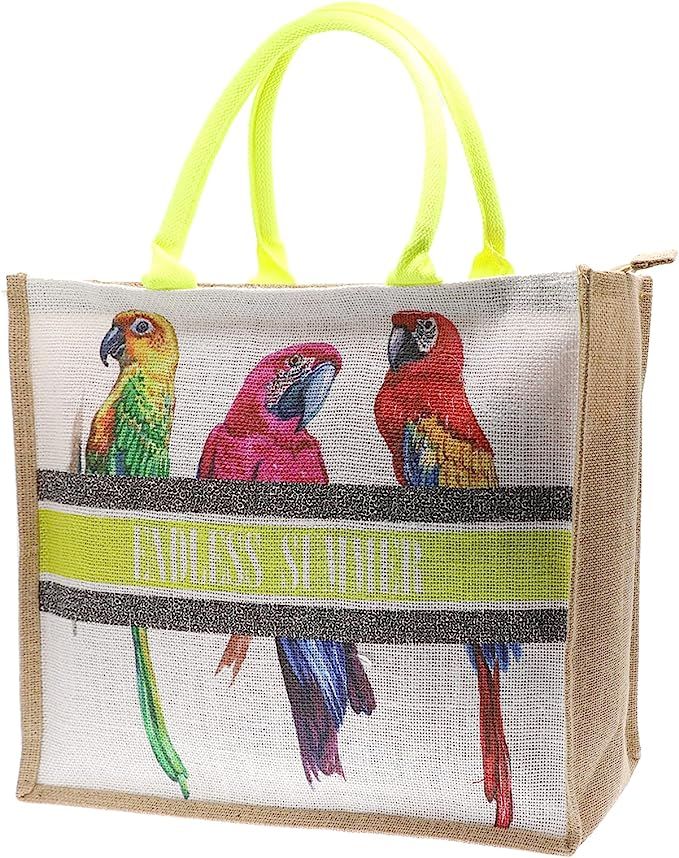 JNF Straw Beach Bag Jute Beach Tote Bags for Women Burlap Tote Bag with Zipper Reusable Grocery S... | Amazon (US)