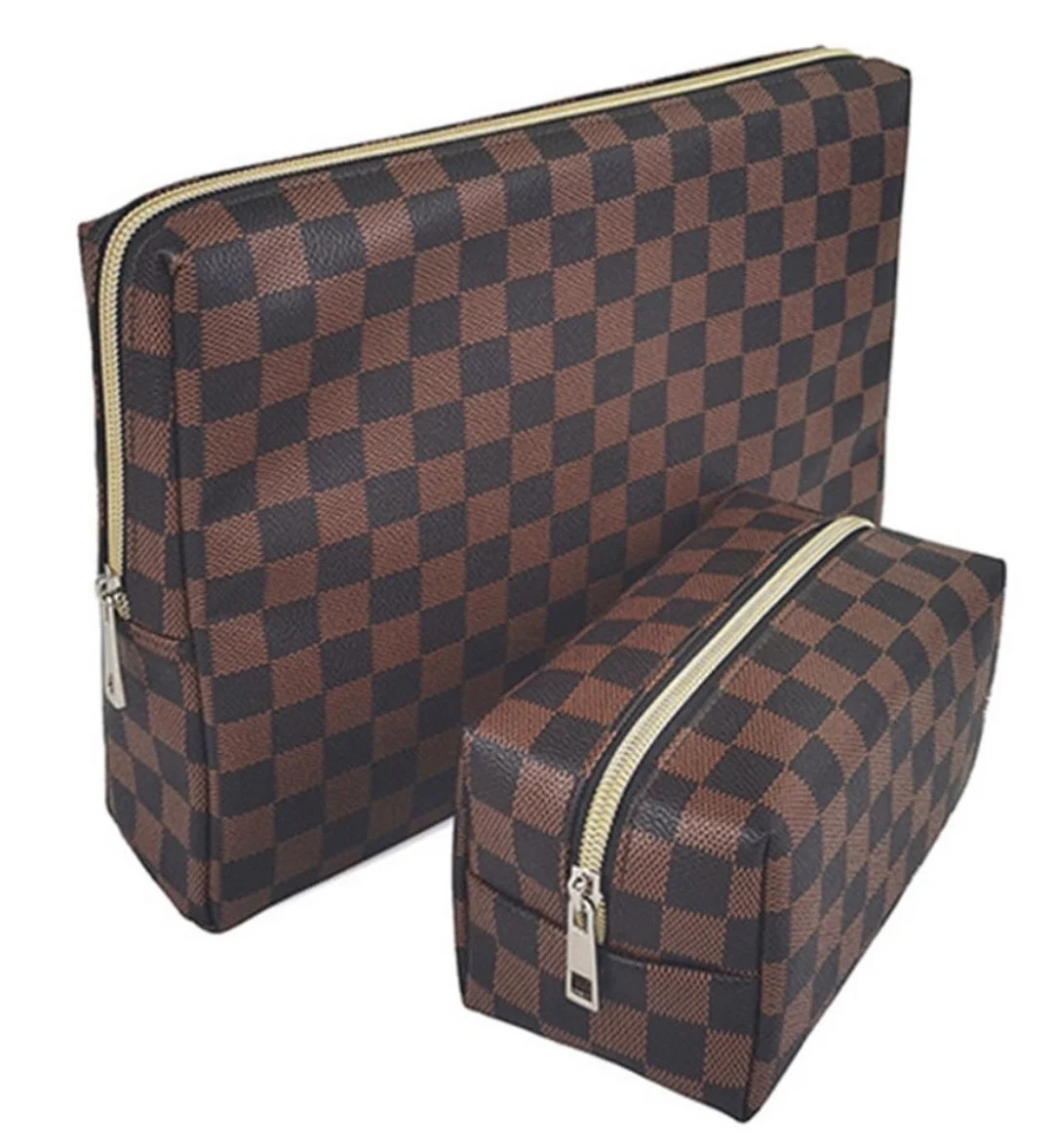 Brown plaid print cosmetics bags set | Etsy (US)