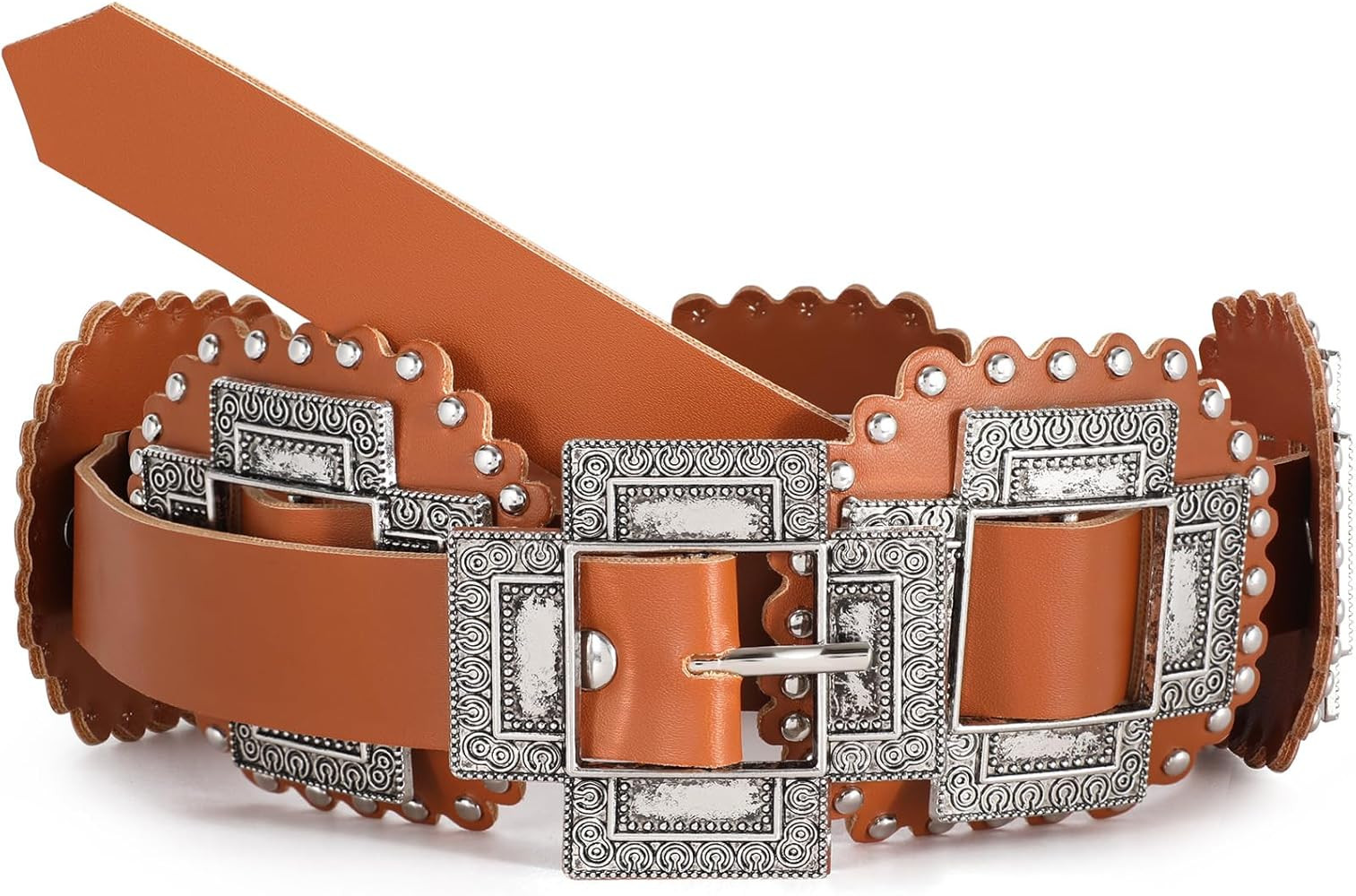 TRIWORKS Women Western Concho Leather Belt Cowgirl Boho Belt Chunky for Dresses Concert Festival | Amazon (US)