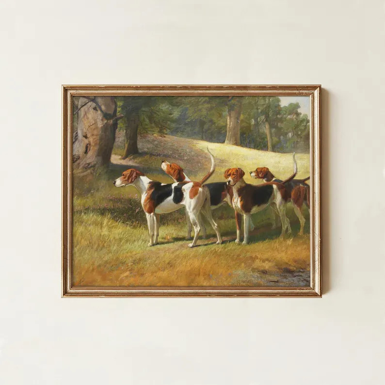 Timeless Foxhound Wall Art Print | Vintage Hunting Dog Painting | English Country Lodge Decor | C... | Etsy (Global)
