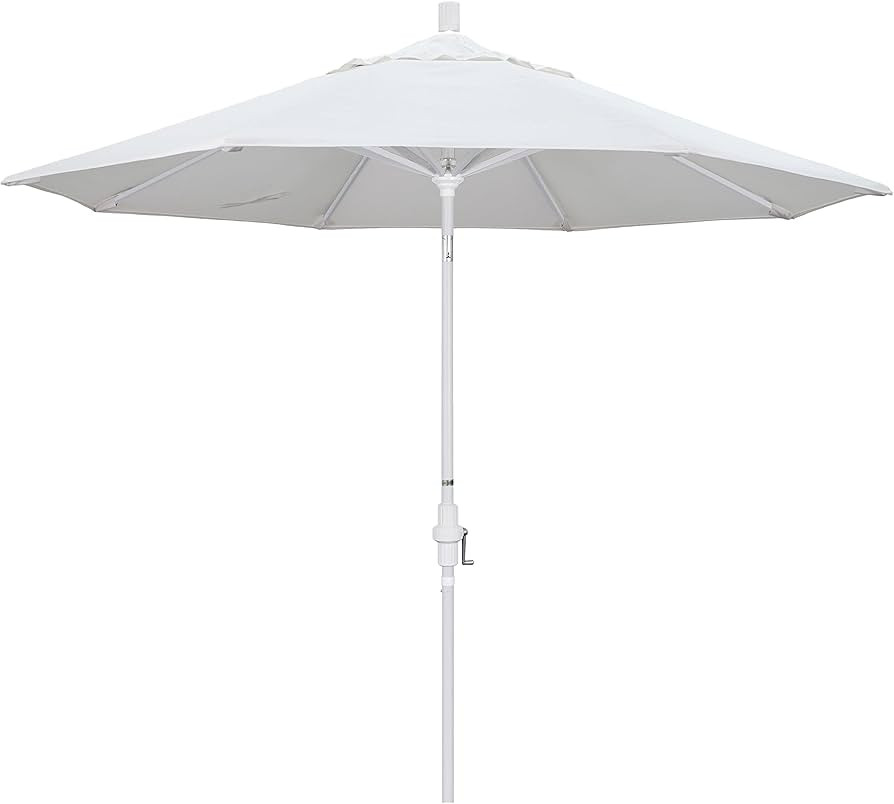 California Umbrella 9' Round Aluminum Market Umbrella, Crank Lift, Collar Tilt, White Pole, White... | Amazon (US)
