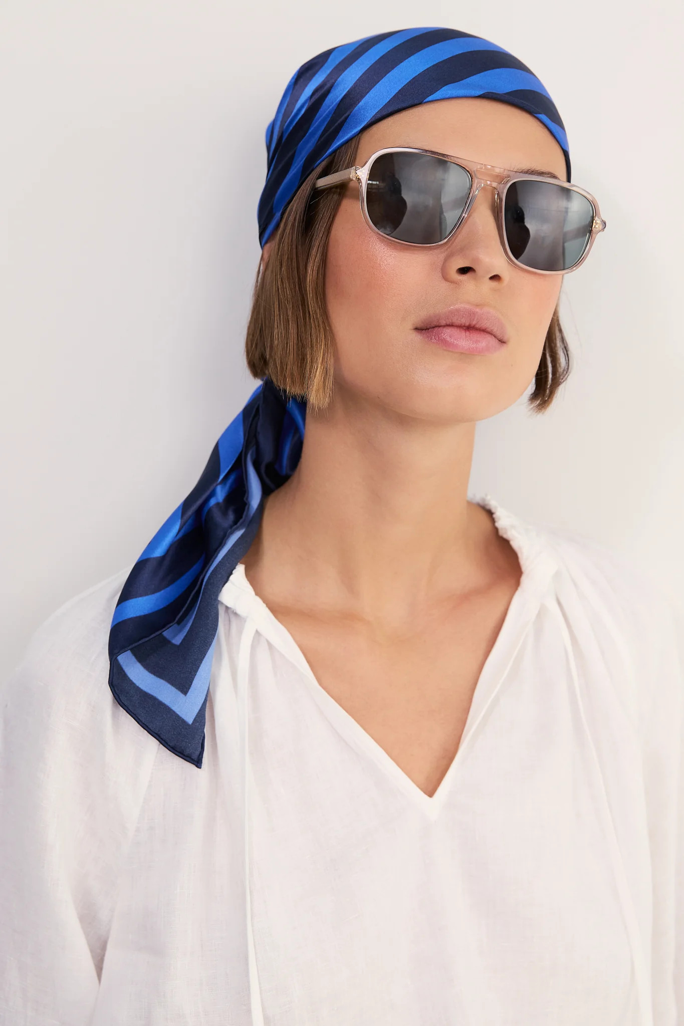 Cath x WYSE Silk Scarf - Blue Stripe | WYSE London