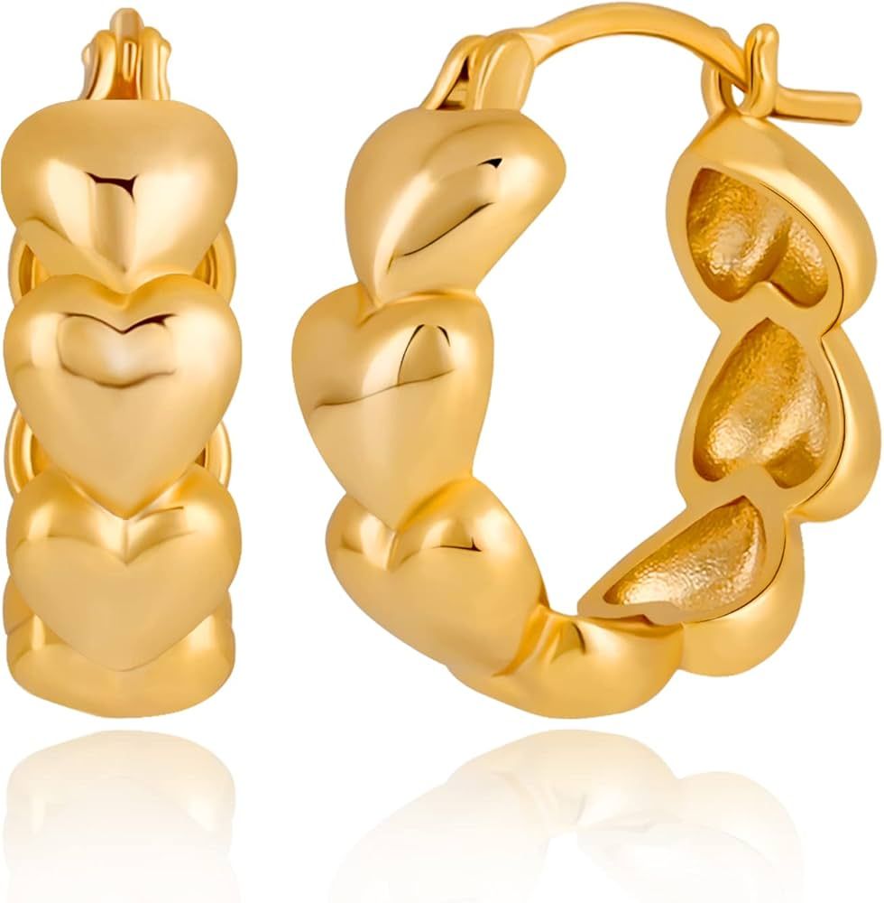 MORAOWA Silver & Gold Love Heart Hoop Earrings for Women Chunky Small Heart Infinity Linked Earri... | Amazon (US)