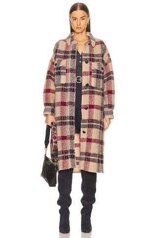 Isabel Marant Etoile Fontizi Coat in Burgundy & Ecru | FWRD | FWRD 