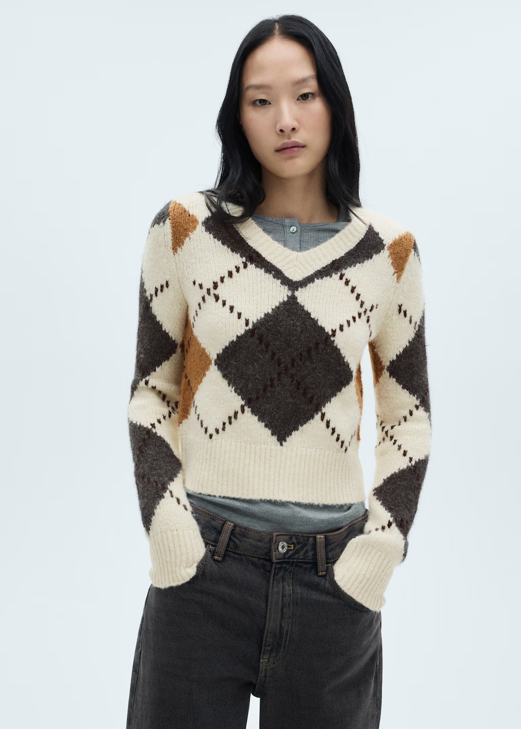 Diamond V-neck sweater - Women | MANGO United Kingdom | MANGO (UK)