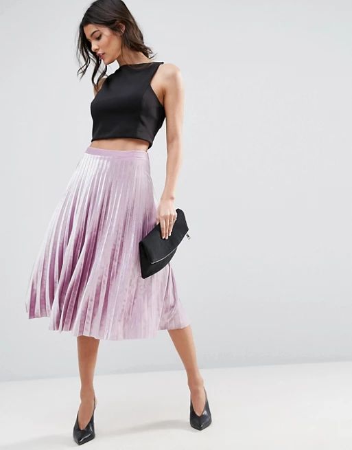ASOS Pleated Midi Skirt in Velvet | ASOS US