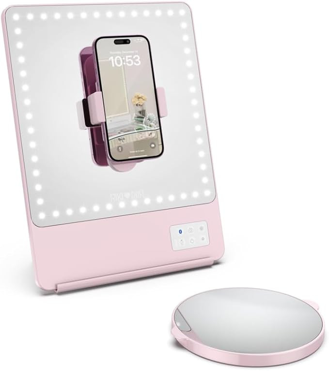 GLAMCOR Riki Skinny Smart Vanity Mirror with HD LEDs, Magnifying Mirror Attachment, Phone Holder ... | Amazon (US)