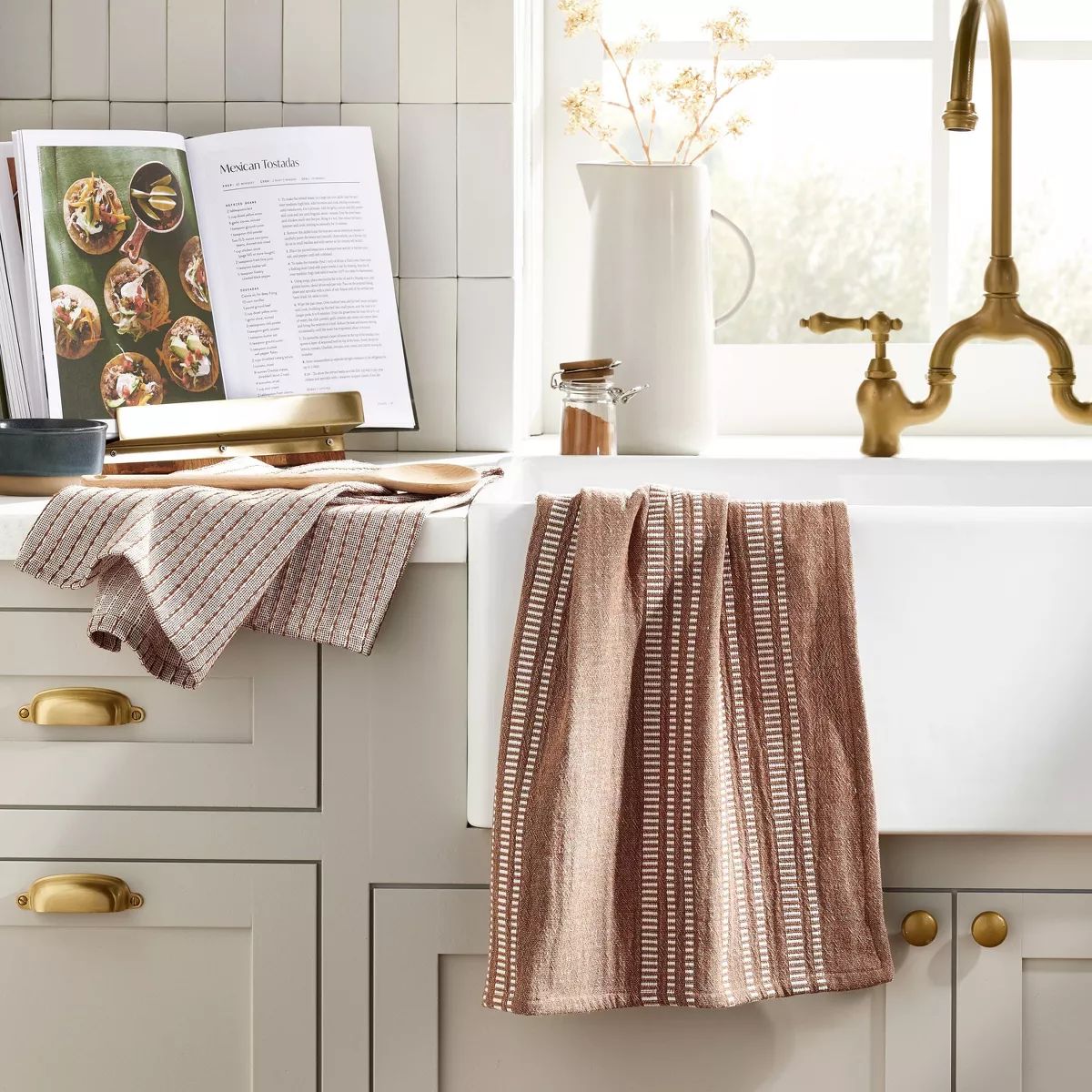 2ct Assorted Fall Stripe Kitchen Towel Set Pumpkin Brown - Hearth & Hand™ with Magnolia | Target