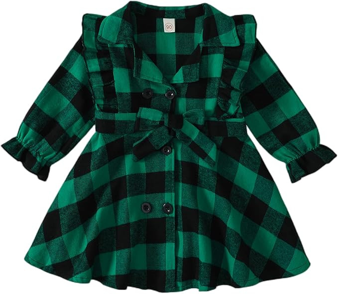 Noubeau Christmas Toddler Girl Retro Plaid Dress Long Sleeve Belted Tunic Dress Button Down Shirt... | Amazon (US)