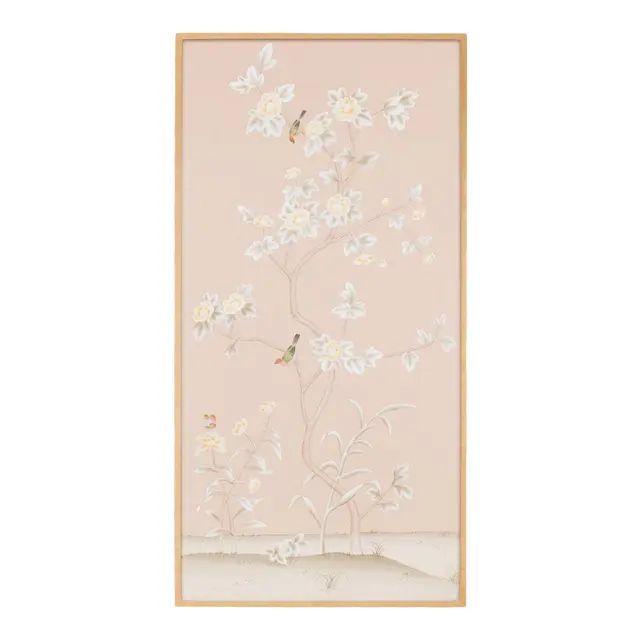 Jardins en Fleur "Pavenham Court" Chinoiserie Hand-Painted Silk Panel | Chairish