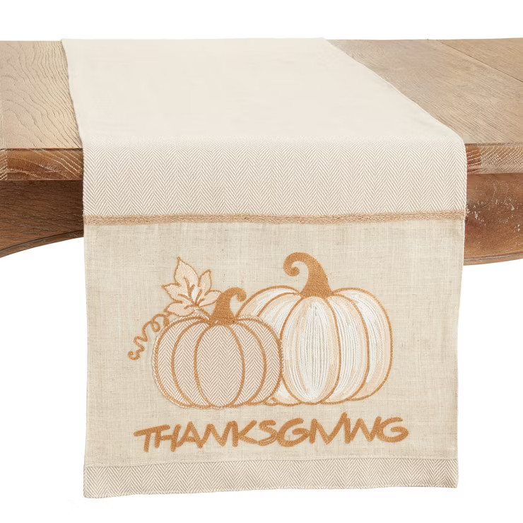 Saro Lifestyle Pumpkins Design Thanksgiving Table Runner, Beige, 16" x 70" | Target