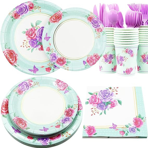 Decodinli Floral Party Supplies Serves 25, Floral Birthday Party Decorations, Floral Bridal Showe... | Amazon (US)