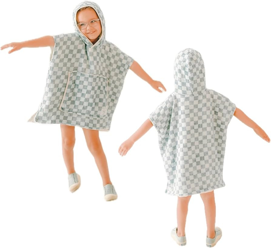 Hooded Poncho Towel for Toddlers – Beach/Pool - Muslin Cotton Checker Print – Ultra Soft, Abs... | Amazon (US)