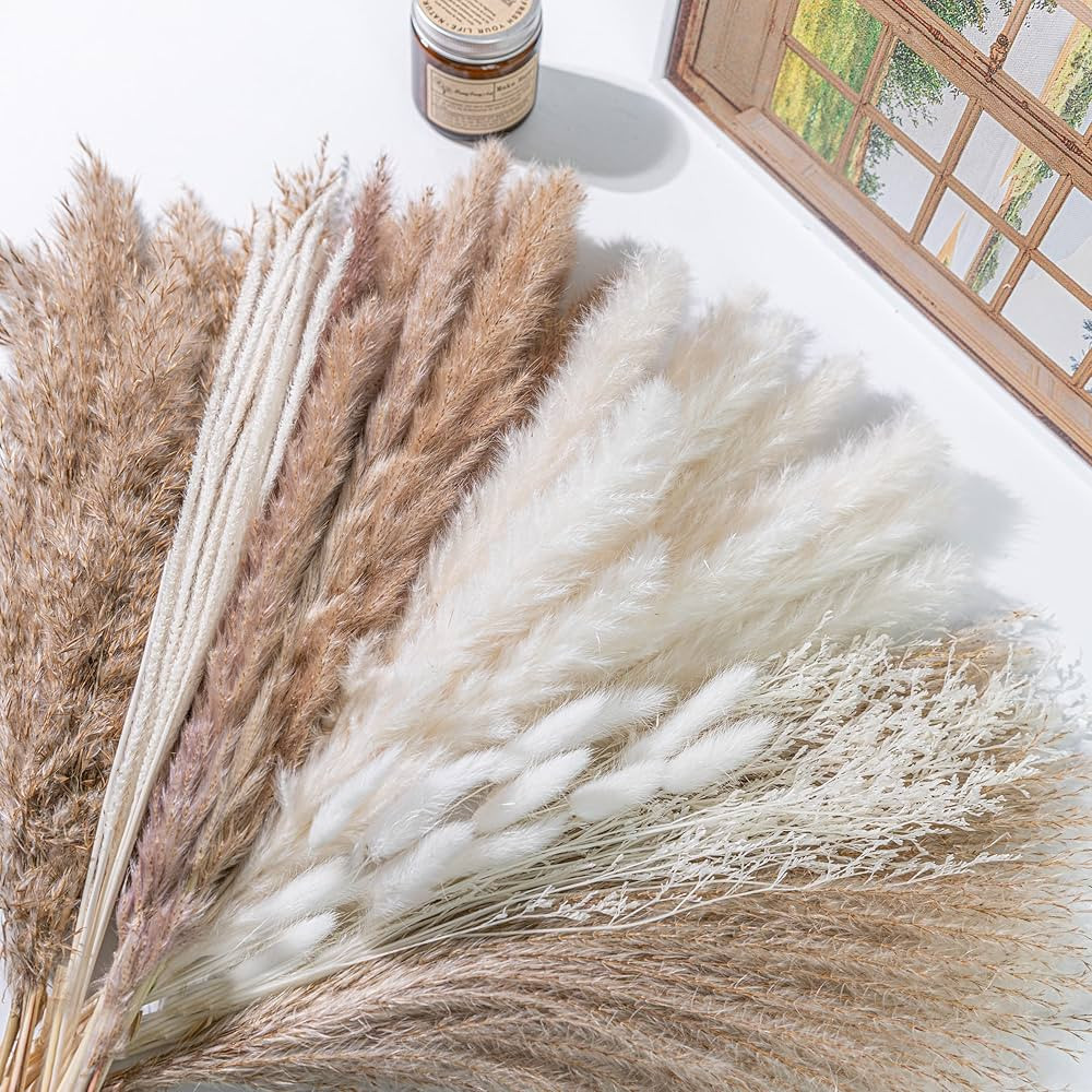 96PCS Natural Dried Pampas Grass Boho Home Decor Bouquet Phragmites Dried Flowers Bouquet for Wed... | Amazon (US)