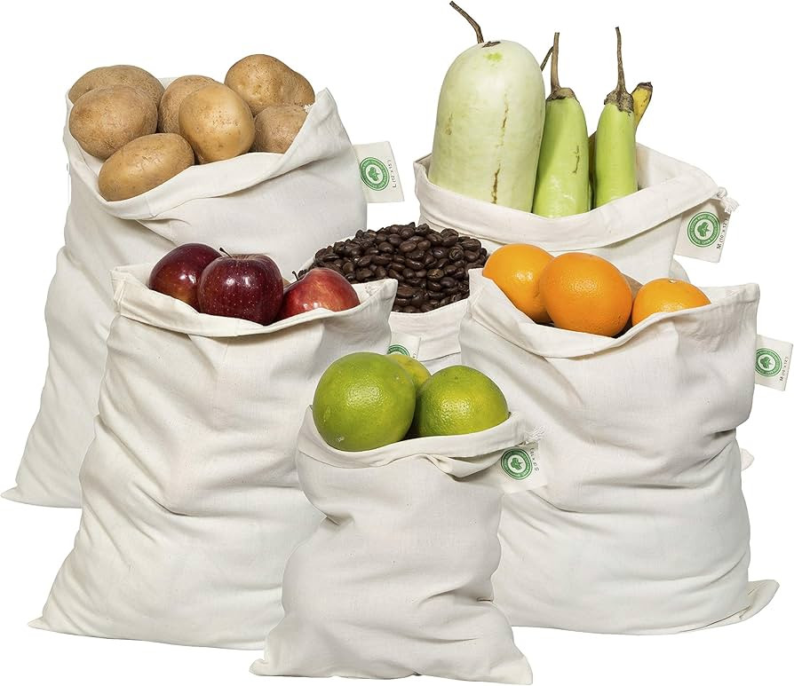 Reusable Produce Bags Cotton Washable - Organic Cotton Vegetable Bags - Cloth Bag with Drawstring... | Amazon (US)