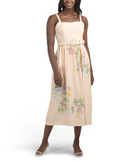 Linen Blend Scallop Trim Maxi Dress With Rattan Belt | Marshalls