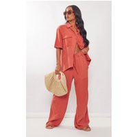 Rust Linen Look Pocket Front Wide Leg Pants | PrettyLittleThing CAN