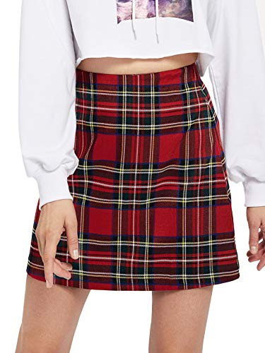 MakeMeChic Women's Plaid Skirt High Waisted Pencil Mini Skirt Red L | Amazon (US)