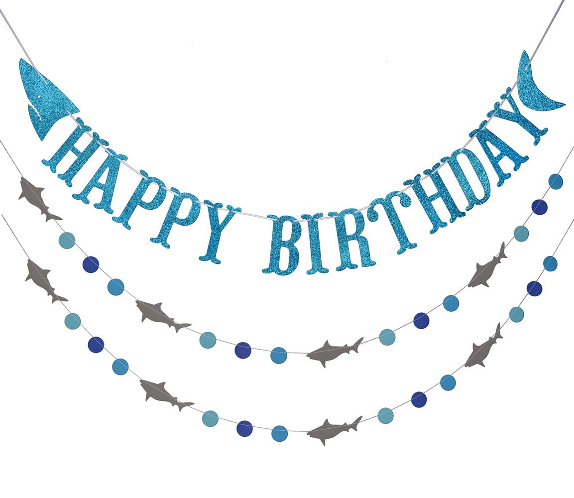 Shark Happy Birthday Banner and Shark Garlands, Ocean Beach Under The Sea Theme Party, Shark Part... | Amazon (US)