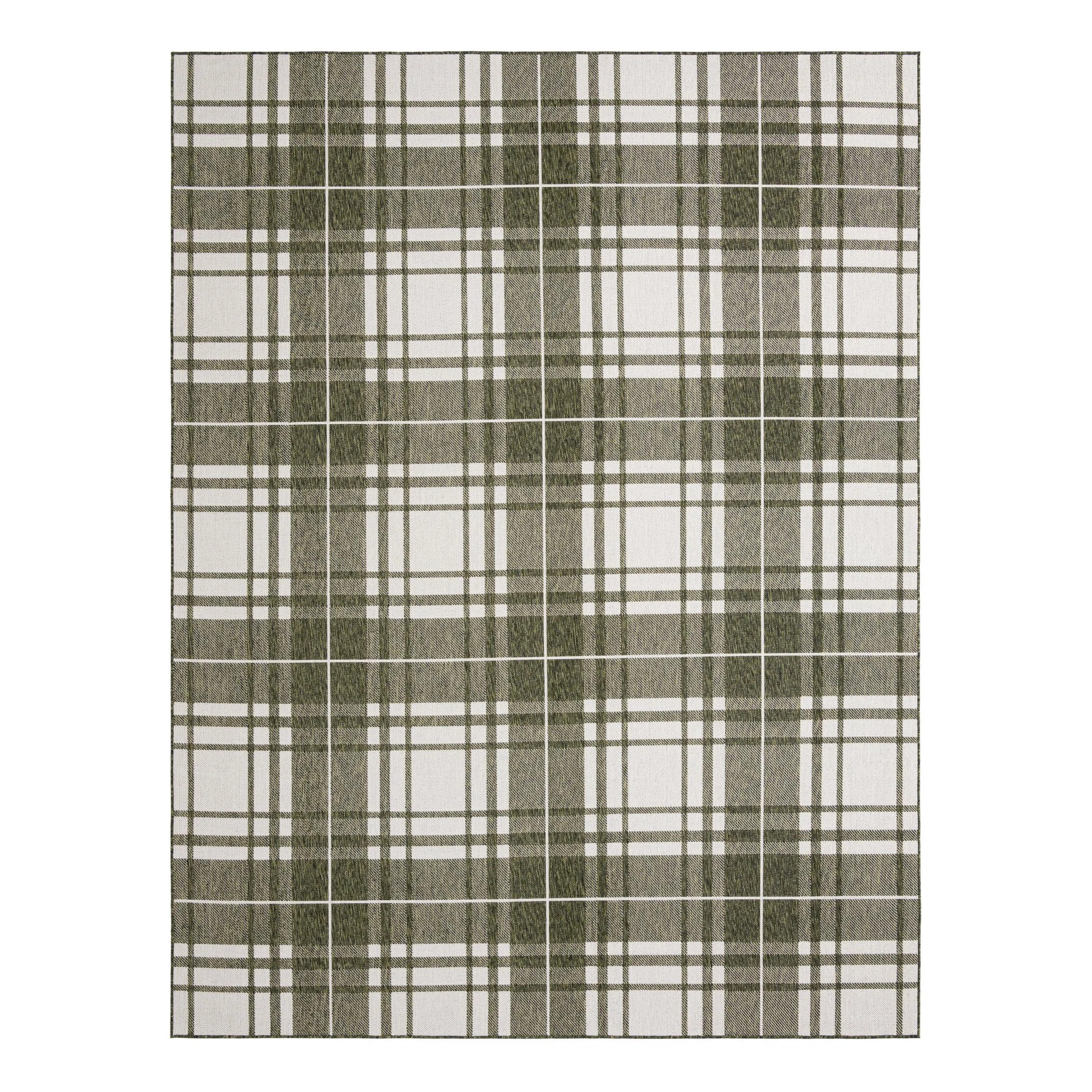 Tatasha Plaid Power Loom Polypropylene Plastic Area Rug in White/Green | Wayfair North America