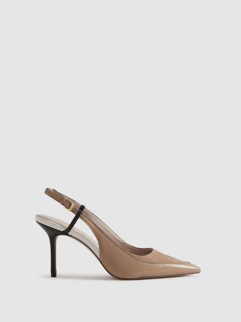 Leather Suede Pointed Slingback Heels | Reiss US