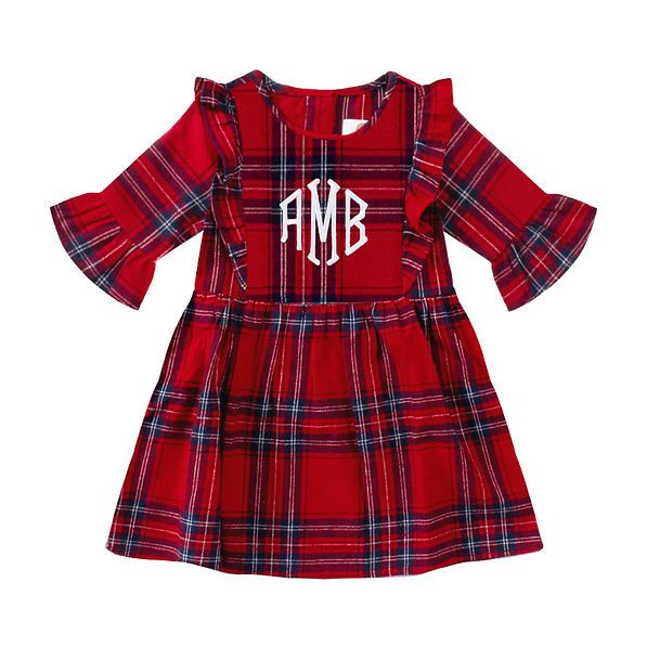 Monogrammed Kids Holiday Plaid Ruffle Dress | Marleylilly