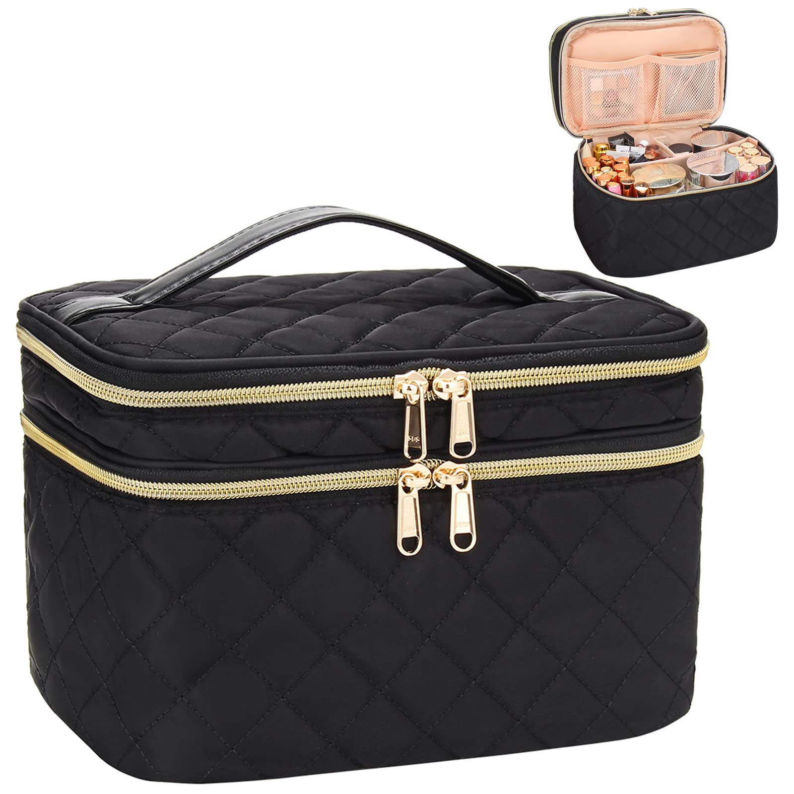 Makeup Bag, Makeup Organizer Large Capacity Travel Cosmetic Bag for Women and Girls, Dual Layer Make | Amazon (US)