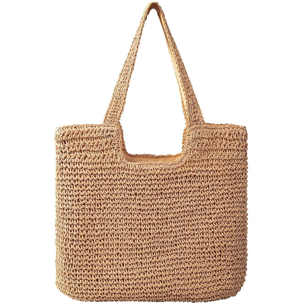 Pleneal Straw Beach Bags for Women - Women Beach Handmade Woven Tote Bag, Summer Mesh Hollow Shou... | Amazon (US)
