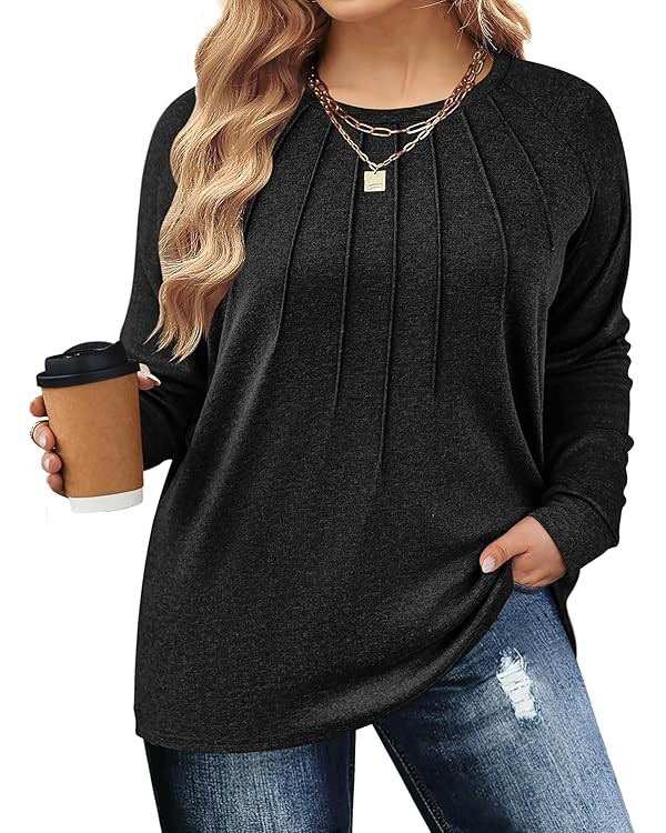 IN'VOLAND Womens Plus Size Shirts Long Sleeve Dressy Tops Casual Fashion Fall Blouses Pleated Tun... | Amazon (US)