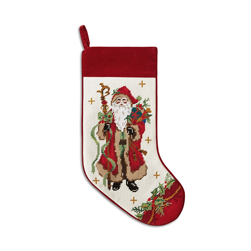 Peking Handicraft Santa with Staff Embroidered Needlepoint Stocking | Bloomingdale's (US)