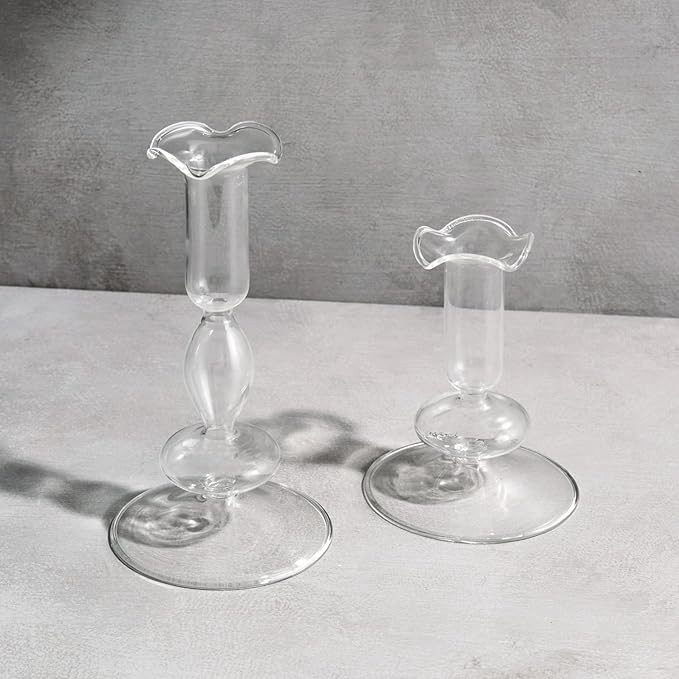 LampLust Taper Candle Holders, Set of 2 Clear Candle Holders, 4.5 & 6.5 in Glass Candle Holder, F... | Amazon (US)