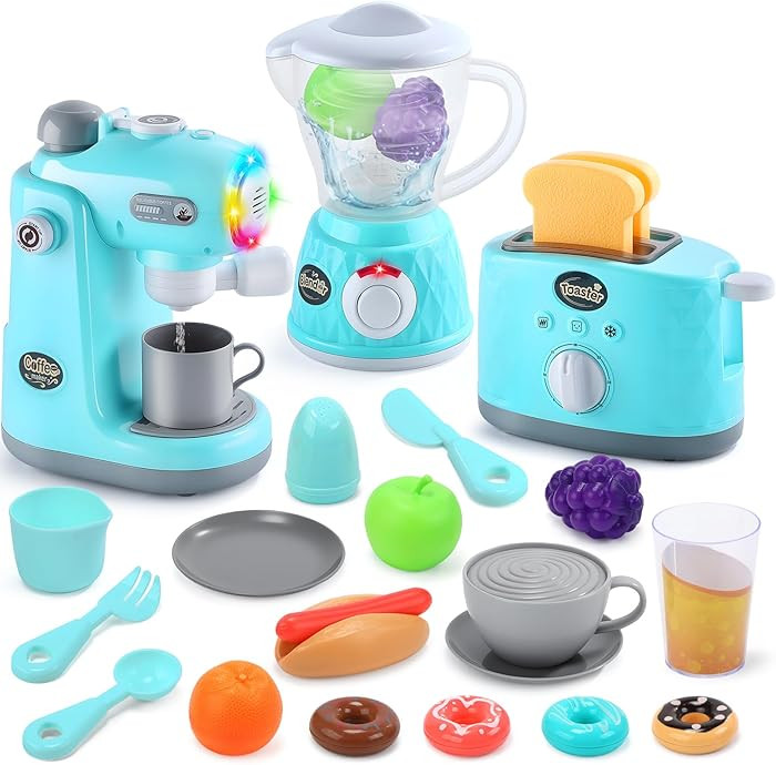 CUTE STONE Kids Kitchen Playset, Toy Kitchen Appliance Sets with Working Coffee Maker, Blender & ... | Amazon (US)