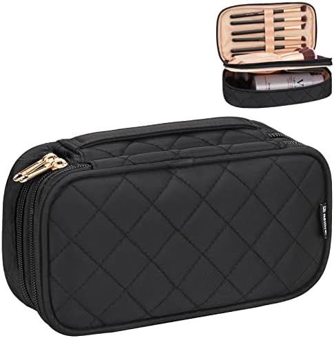 Small Makeup Bag, Relavel Cosmetic Bag for Women 2 Layer Travel Makeup Organizer Black Handbag Pu... | Amazon (US)