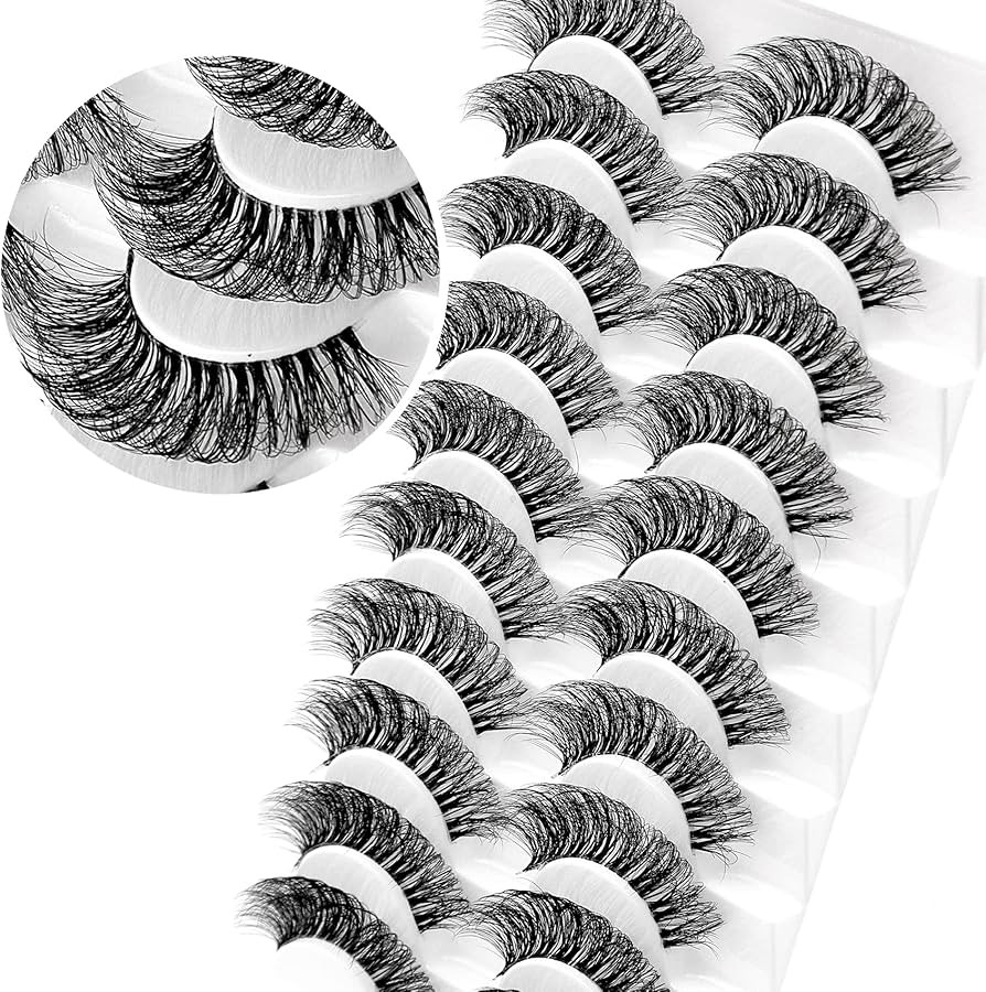 Veleasha Russian Strip Lashes with Clear Band Looks Like Eyelash Extensions D Curl Lash Strips 10... | Amazon (US)