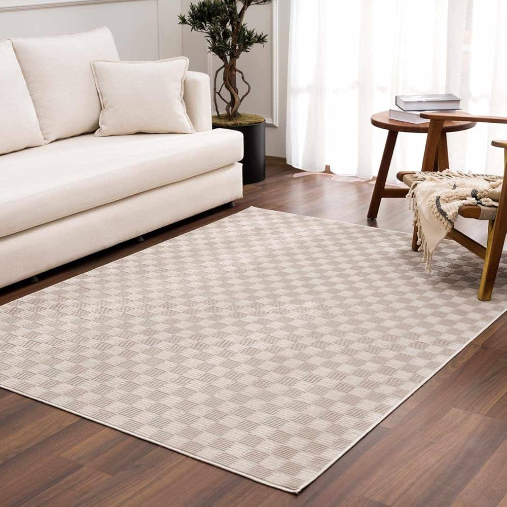 Hauteloom Truls Machine Washable Contemporary Area Rug - Modern Geometric Checkered Carpet for Li... | Amazon (US)