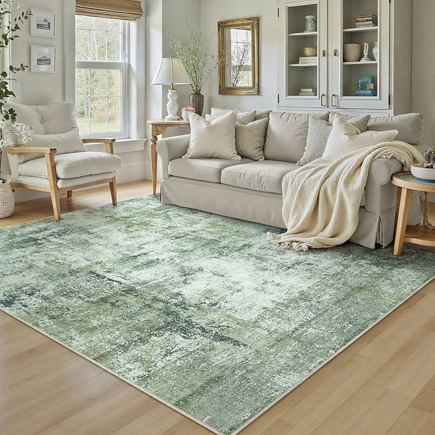 5x7 Washable Area Rug Dark Green Modern Neutral Abstract Living Room Bedroom Indoor Floor Carpet ... | Amazon (US)