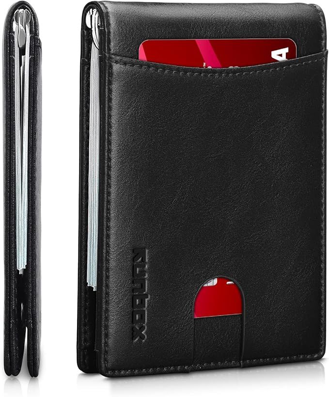 RUNBOX Genuine Leather Slim Wallet for Men RFID Blocking Bifold Minimalist Front Pocket Mens Wall... | Amazon (US)