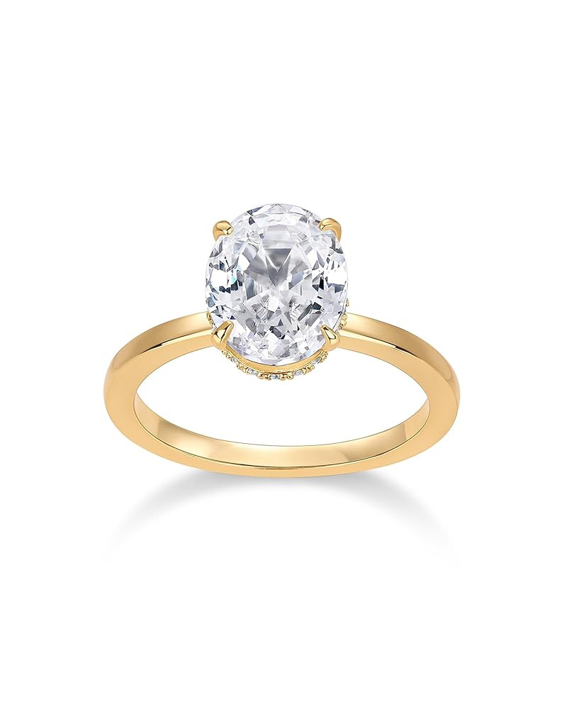 PAVOI 14K Gold Plated Oval Engagement Ring for Women - Hidden Halo 2.5CT Cubic Zirconia Promise R... | Amazon (US)