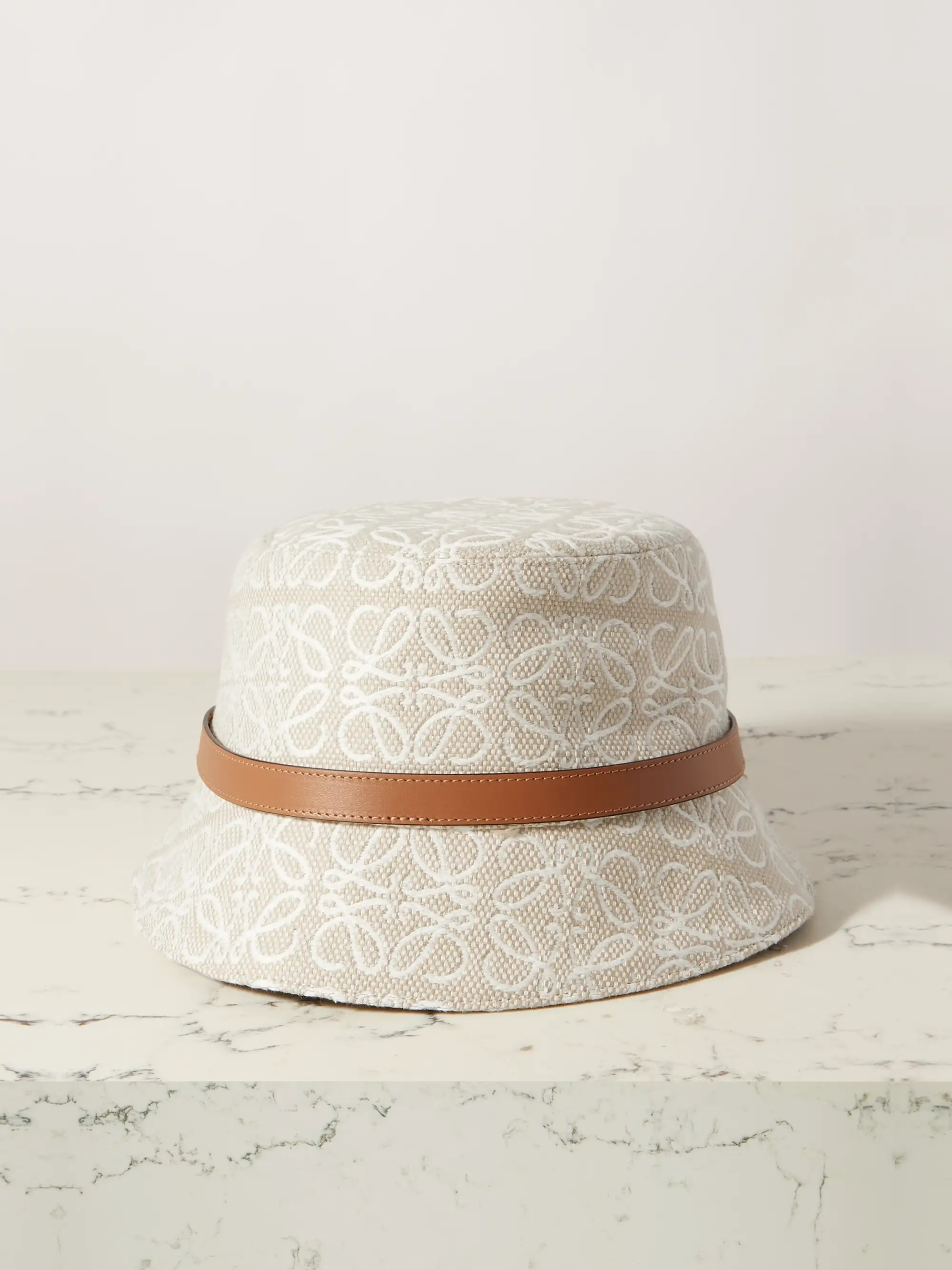 Leather-trimmed embroidered cotton-blend bucket hat | NET-A-PORTER (UK & EU)