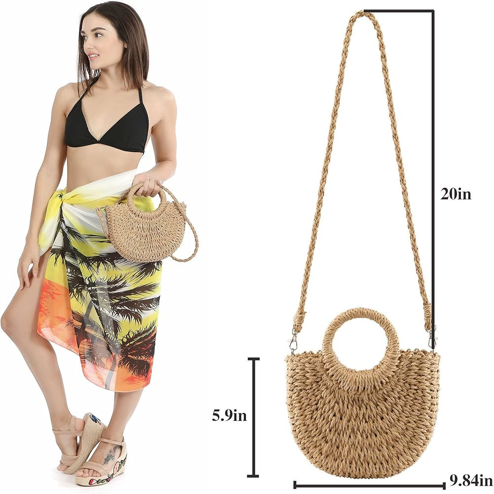 Ayliss Women Straw Handbag Mini Summer Beach Rattan Tote Bag Crossbody Shoulder Top Handle Handba... | Amazon (US)