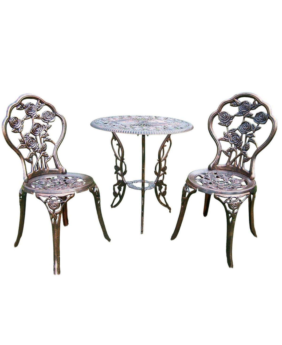 Slickblue 3-Piece Outdoor Bistro Set with Rose Design for Patio and Garden - Antique Bronze | Macy's