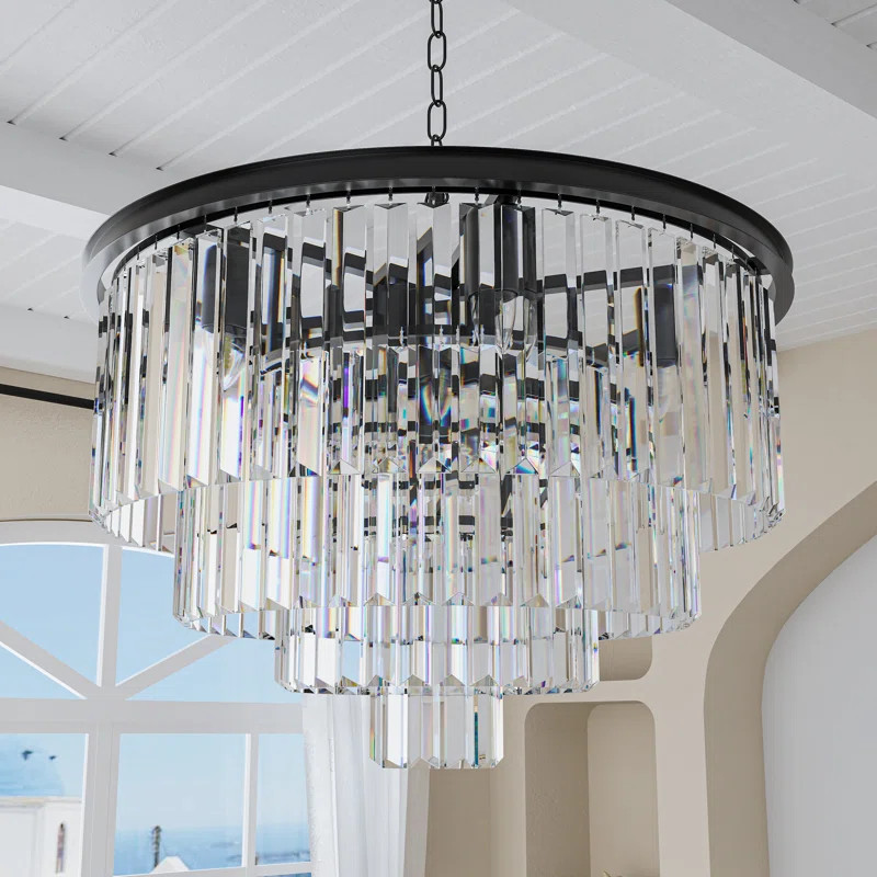 24" Modern 9 - Light Dimmable Tiered Chandelier with Crystal Accents | Wayfair North America