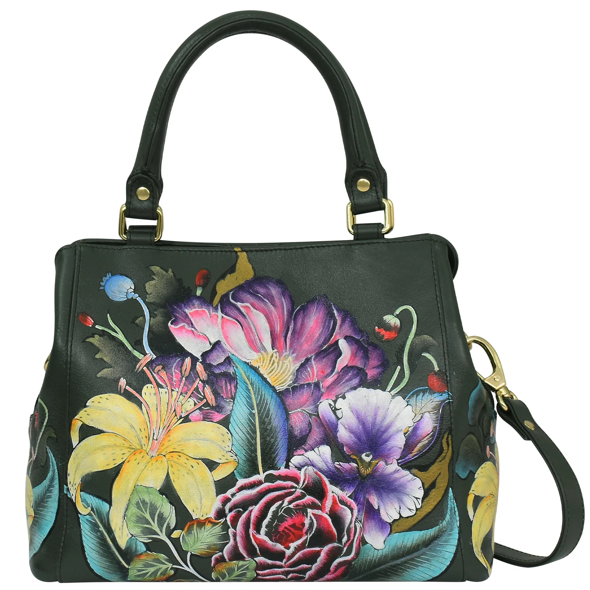 Buy Vintage Floral Leather Hand Painted Multi Compartment Satchel - 690 – Anuschka Leather | Anuschka 