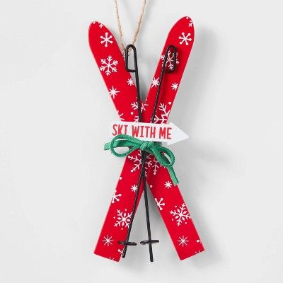 Ski with Me Wood Skis with Snowflake Pattern Christmas Tree Ornament Red/White - Wondershop&#8482... | Target