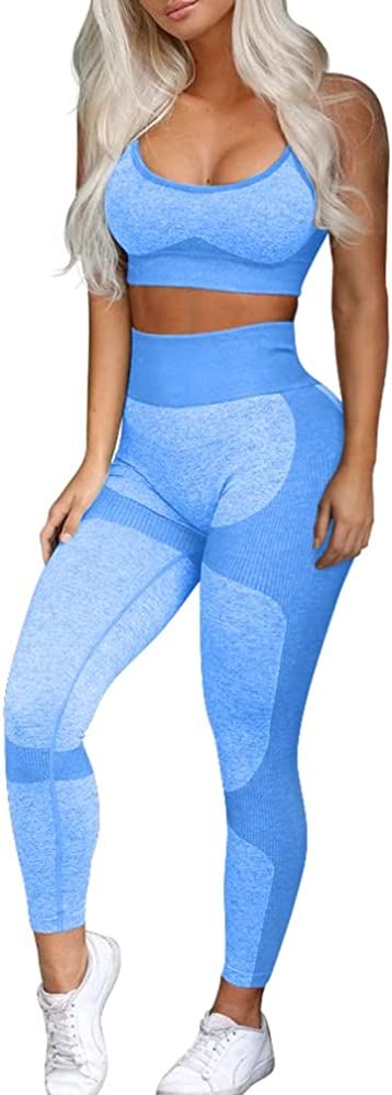 OQQ Exercise Outfits for Women Workout 2 Piece Seamless High Waist Leggings with Sport Bra Yoga S... | Amazon (US)